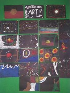 We learned all about Australia in Geography class. Here are some examples of Aboriginal art designed by us.
